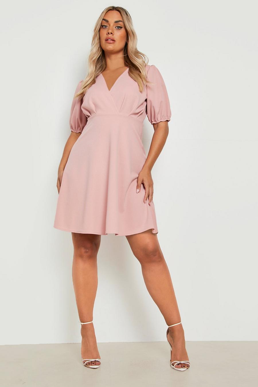 Blush pink Plus Puff Sleeve Skater Dress