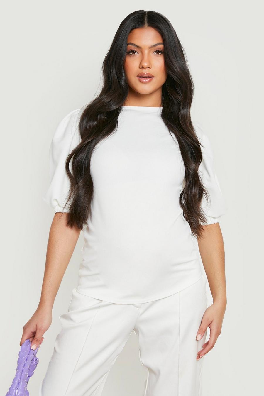 White Maternity Puff Sleeve T-shirt image number 1