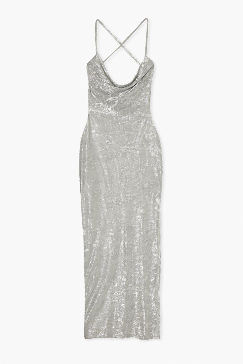 Silver Cowl Neck Dress