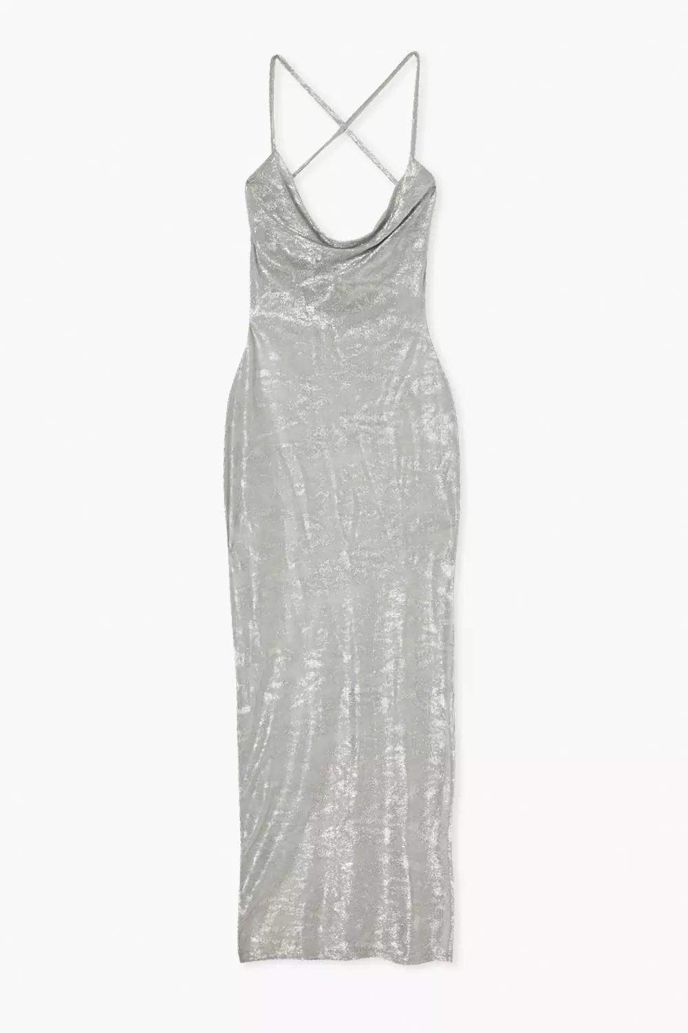 Silver Metallic Foil Texture Cowl Neck Maxi Dress alternative image