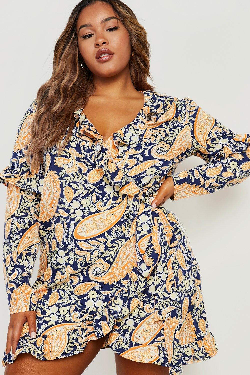 Navy ruffle wrap dress best sale