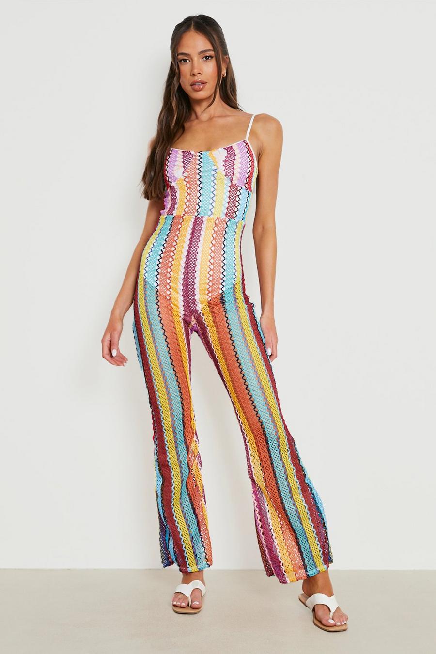 Multi Crochet Strappy Flare Leg Jumpsuit image number 1