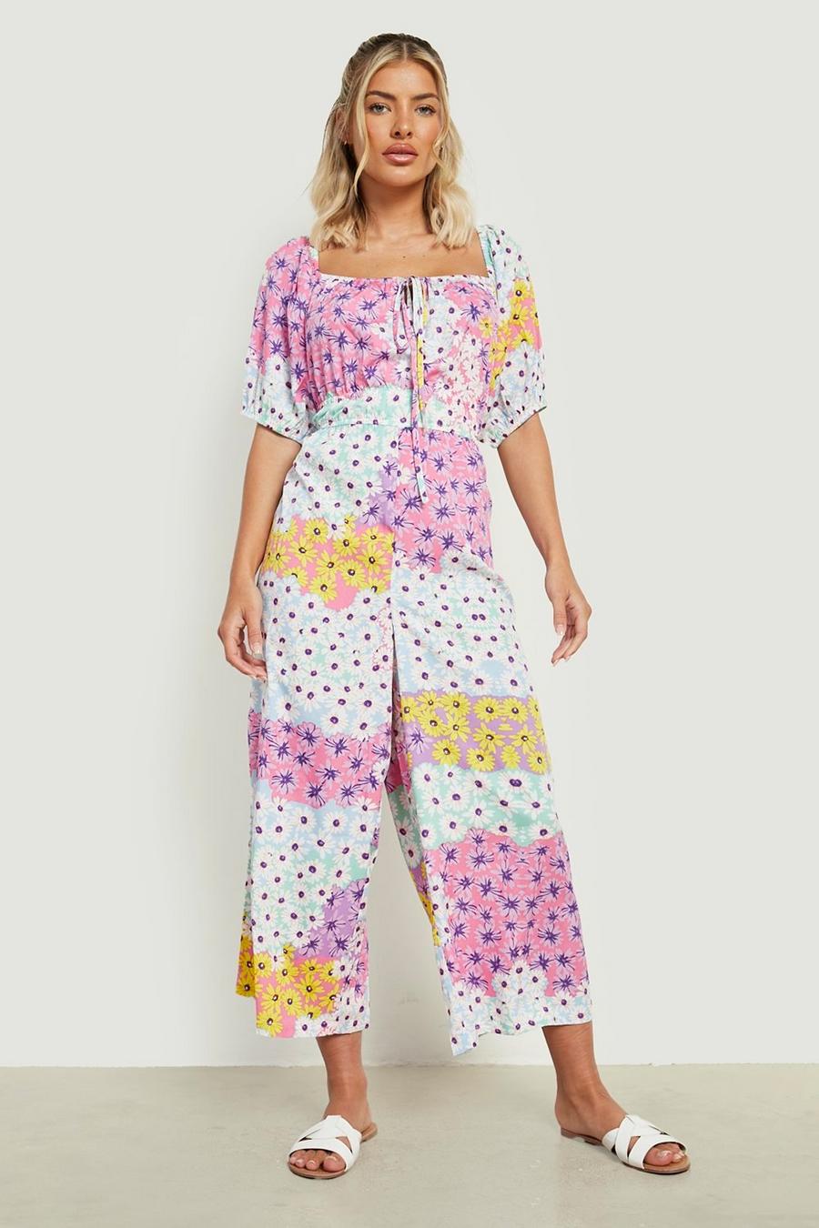 Multi mehrfarbig Floral Puff Sleeve Culotte Jumpsuit image number 1