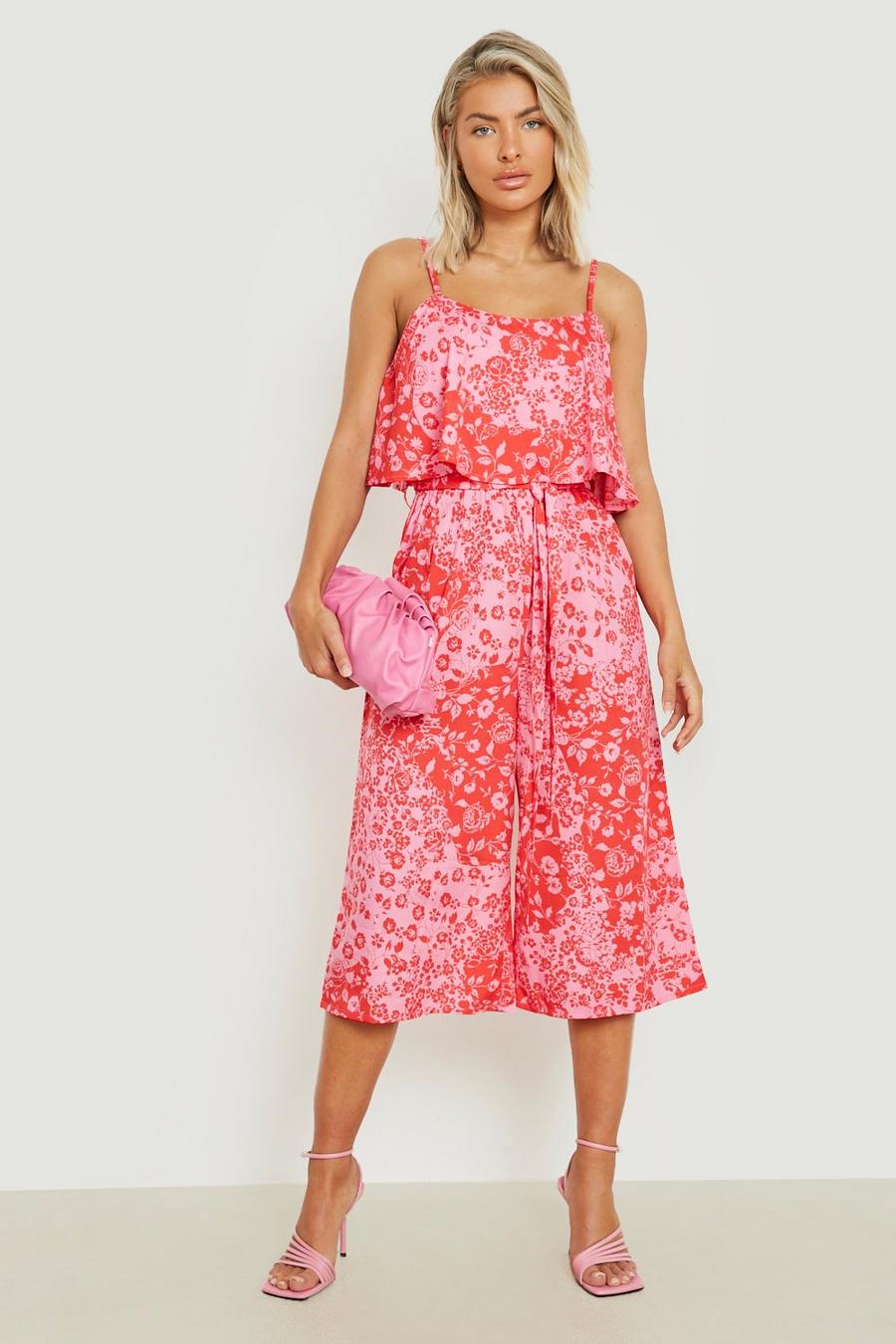 Pink Strappy Belted Culotte Jumpsuit