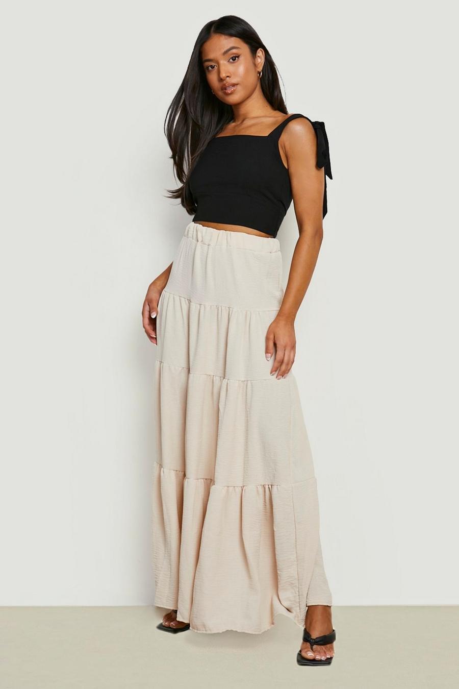 Camel Petite Textured Woven Tiered Maxi Skirt  image number 1