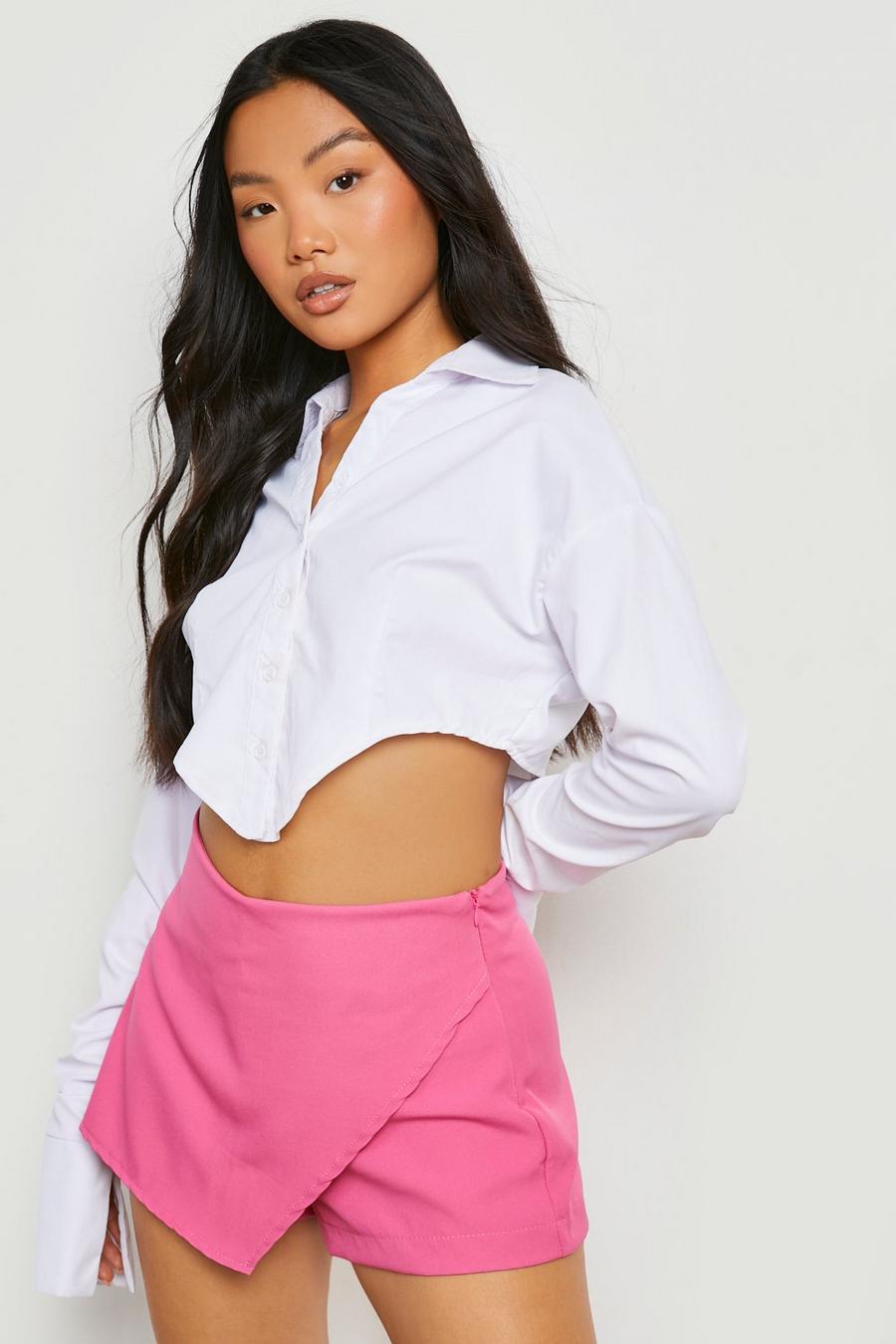 Hot pink rosa Petite - Shorts med omlott image number 1