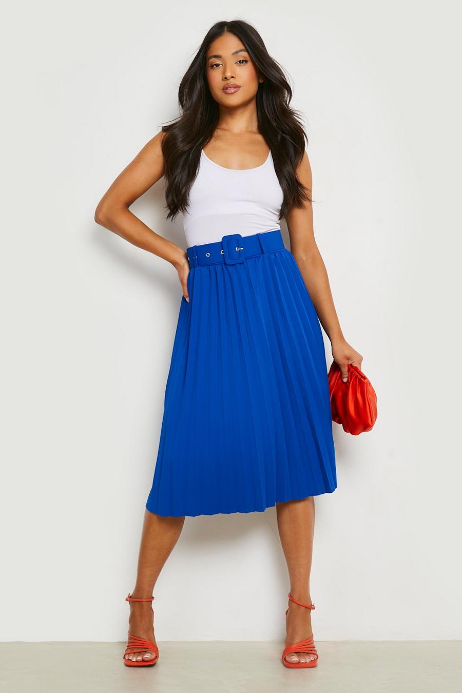 Cobalt Petite Belted Pleated Midi Skirt  image number 1
