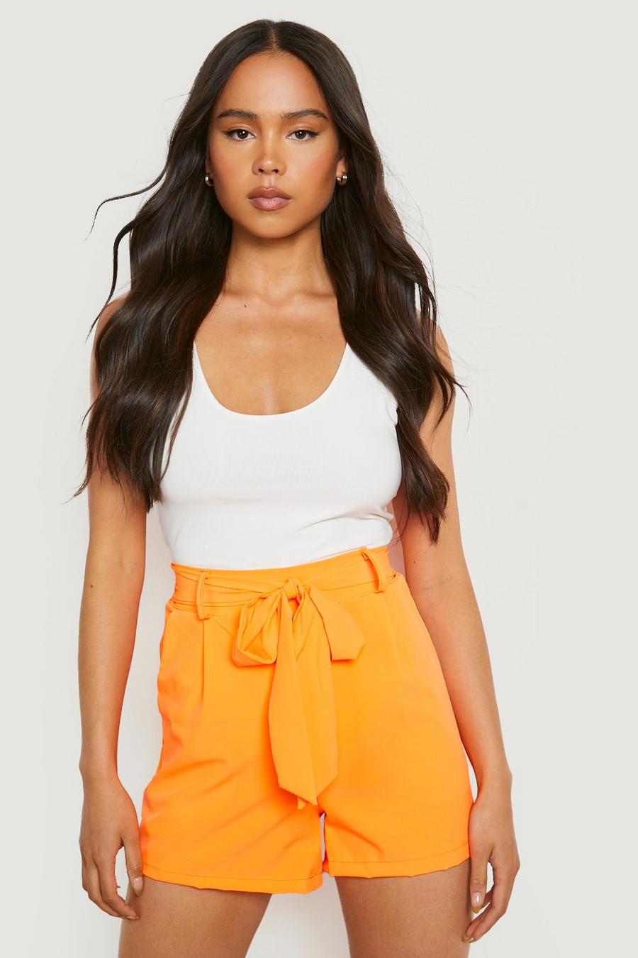 Orange Petite Belted Tailored Short 
