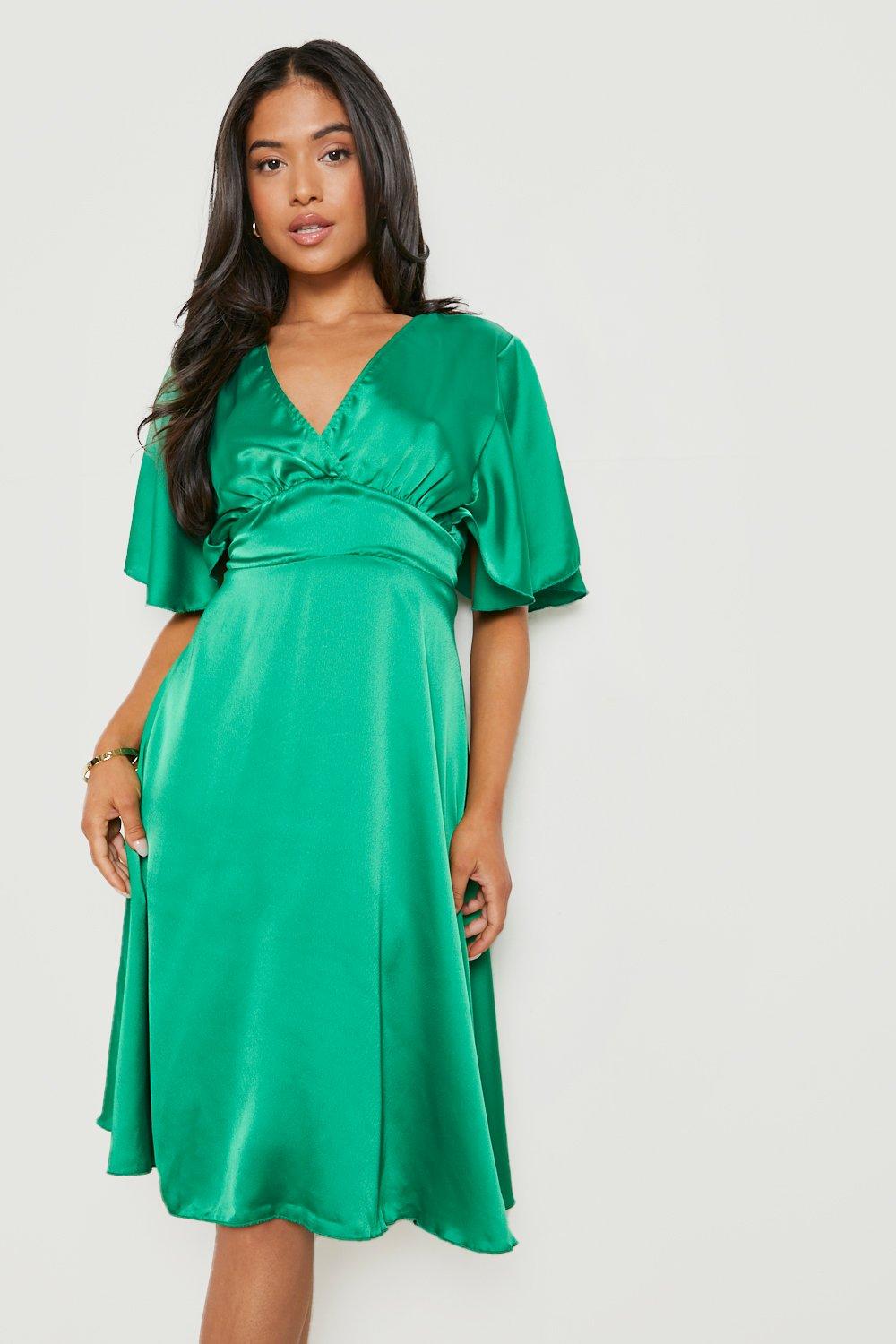 Petite Emerald Green Satin Wrap Detail Maxi Dress