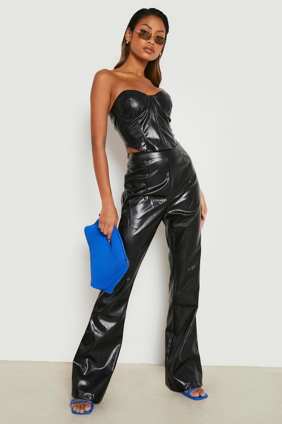 Black Faux Leather Fit & Flare Pants image number 1