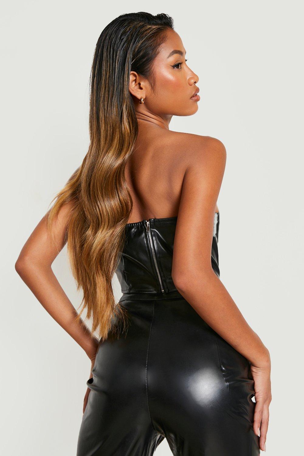 Faux Leather Sweetheart Neck Corset