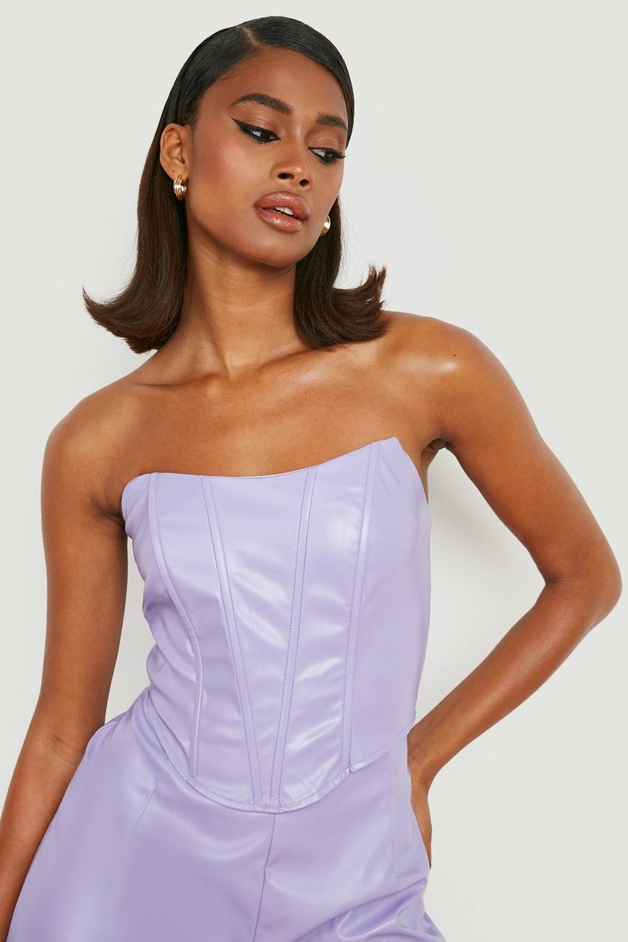 Lilac Faux Leather V Waist Corset image number 1