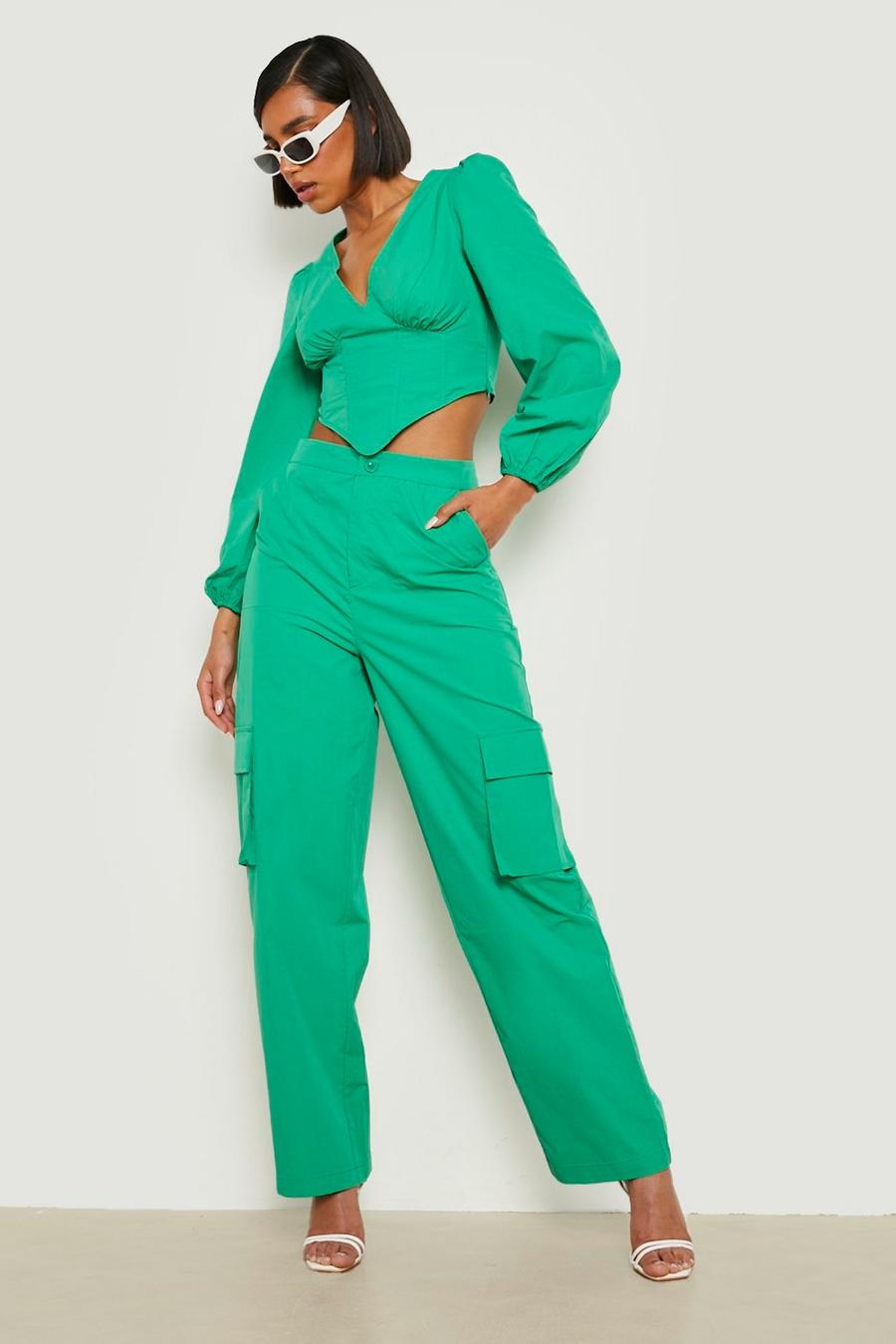 Bright green Wide Leg Cargo Pants image number 1