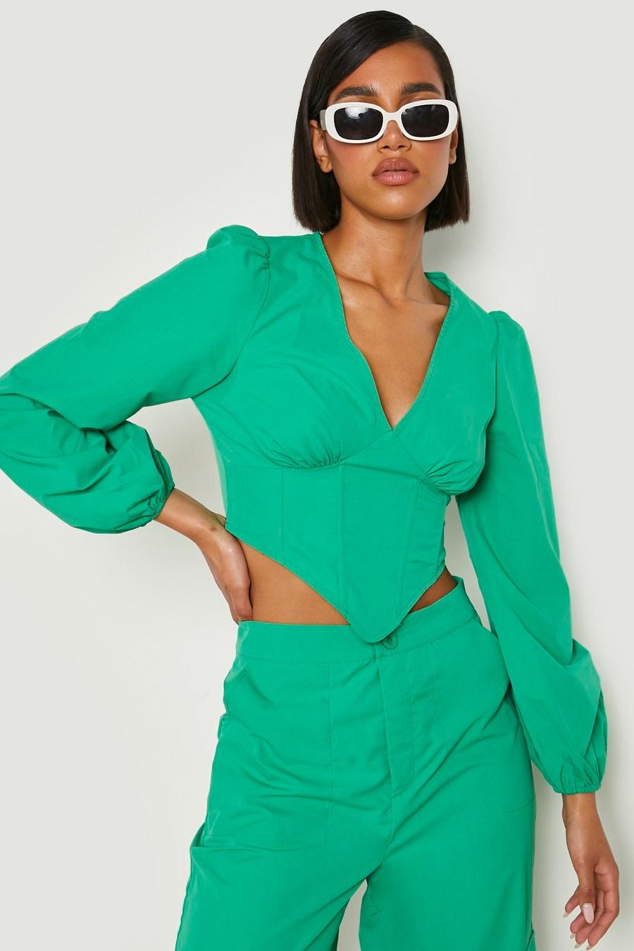 Bright green Puff Sleeve V Waist Corset image number 1