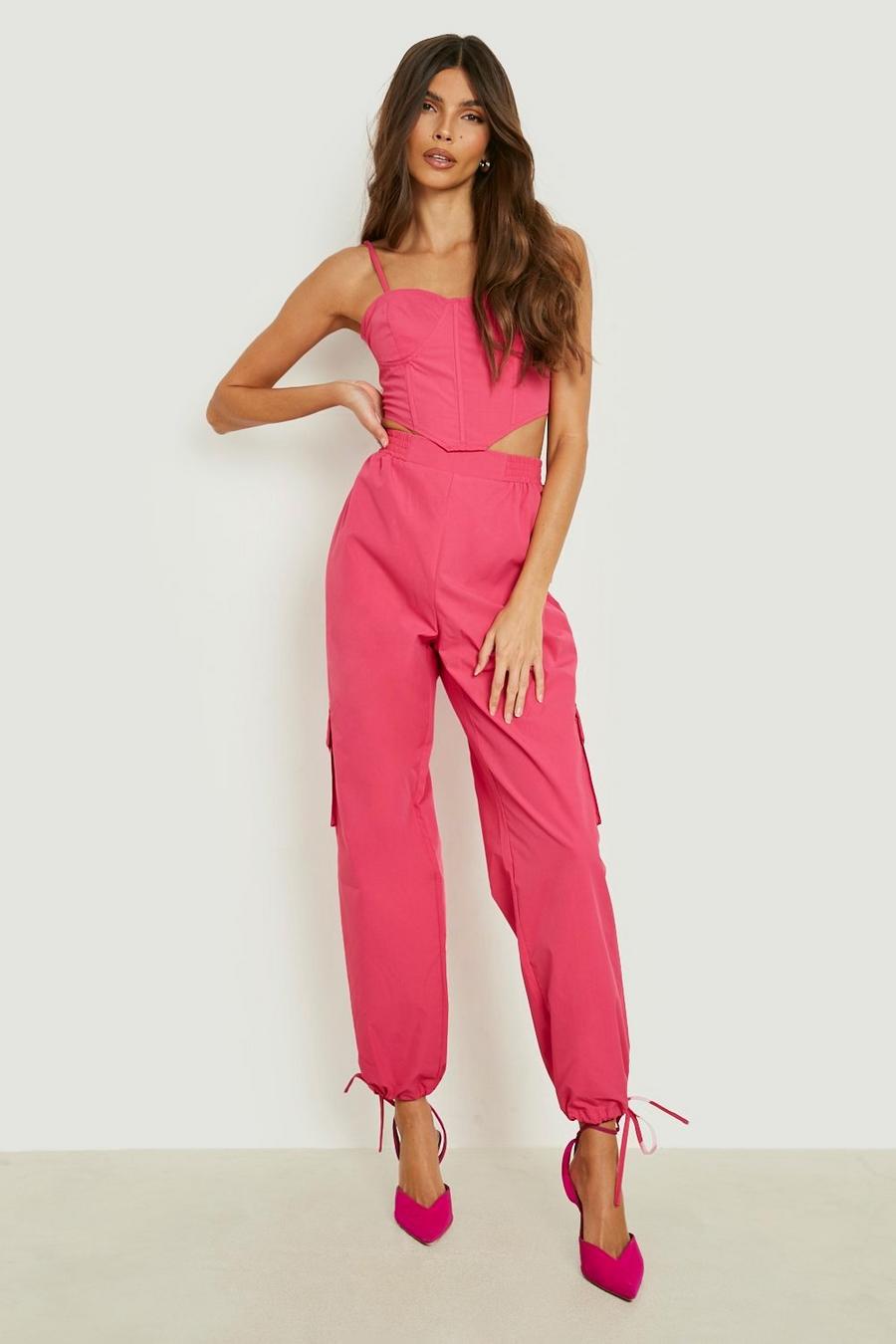 Hot pink Tie Ankle Cargo Pants image number 1