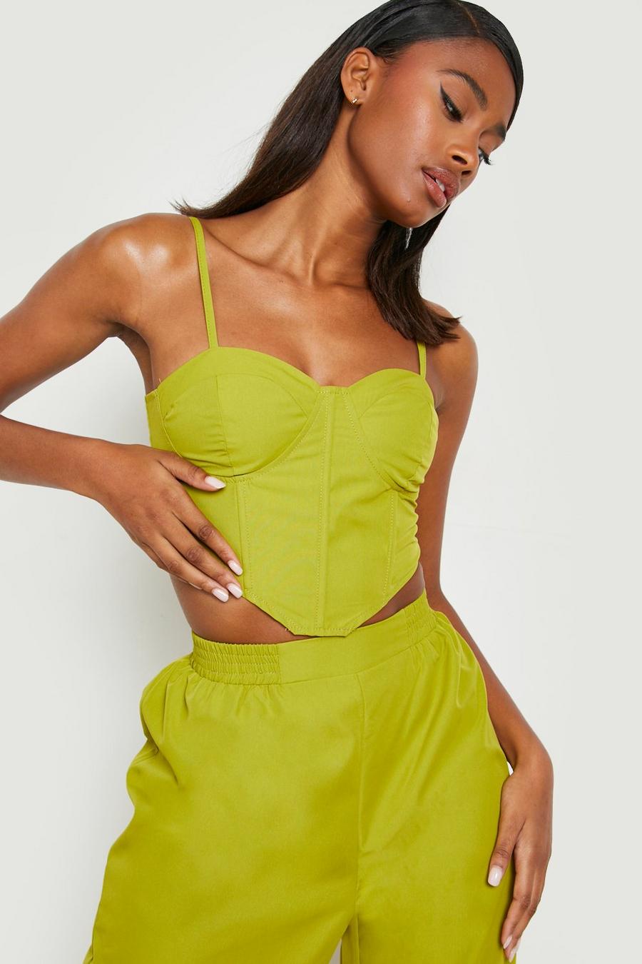 Chartreuse yellow Cupped Lace Up Back Corset 