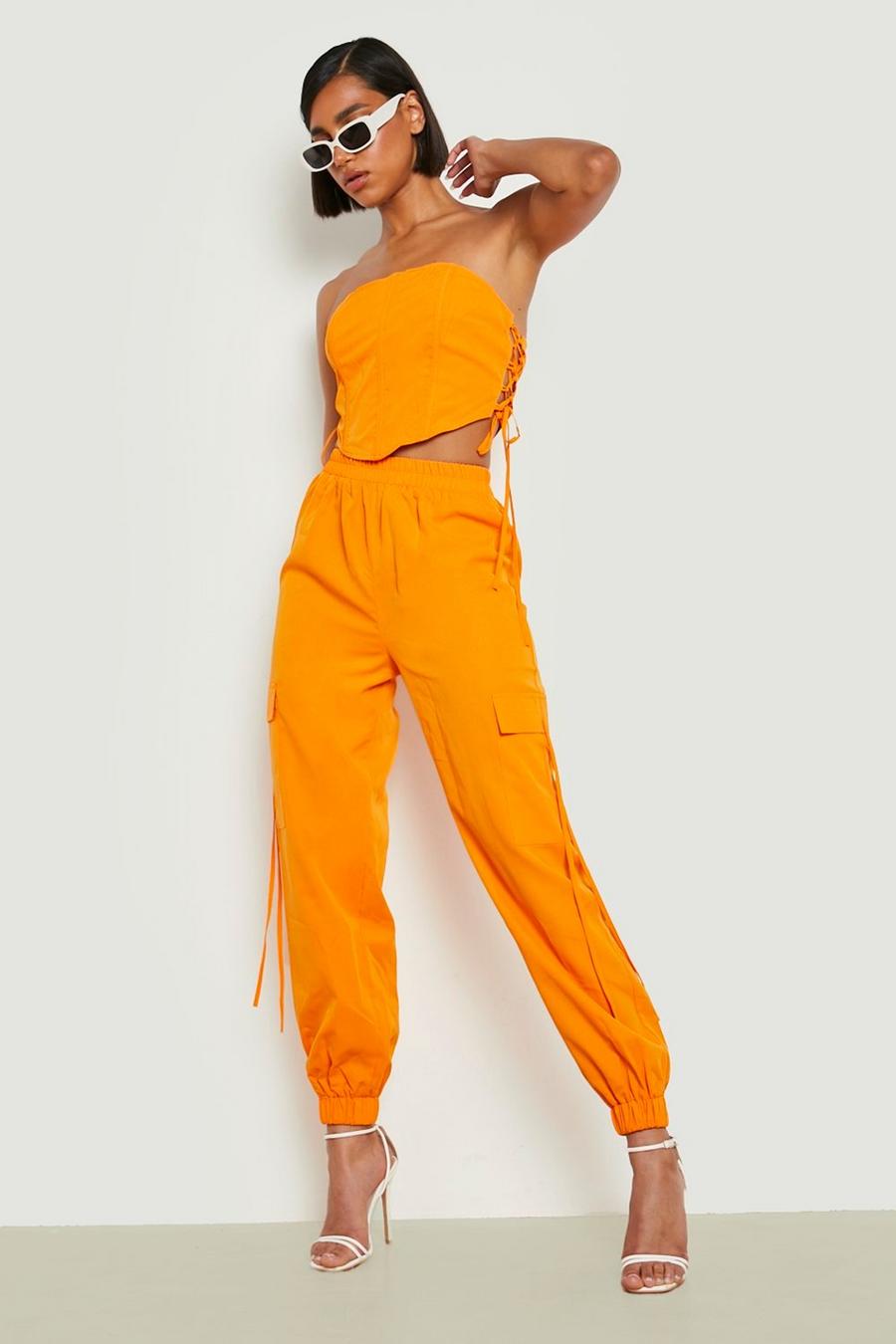 Orange Tie Pocket Detail Cargo Pants image number 1