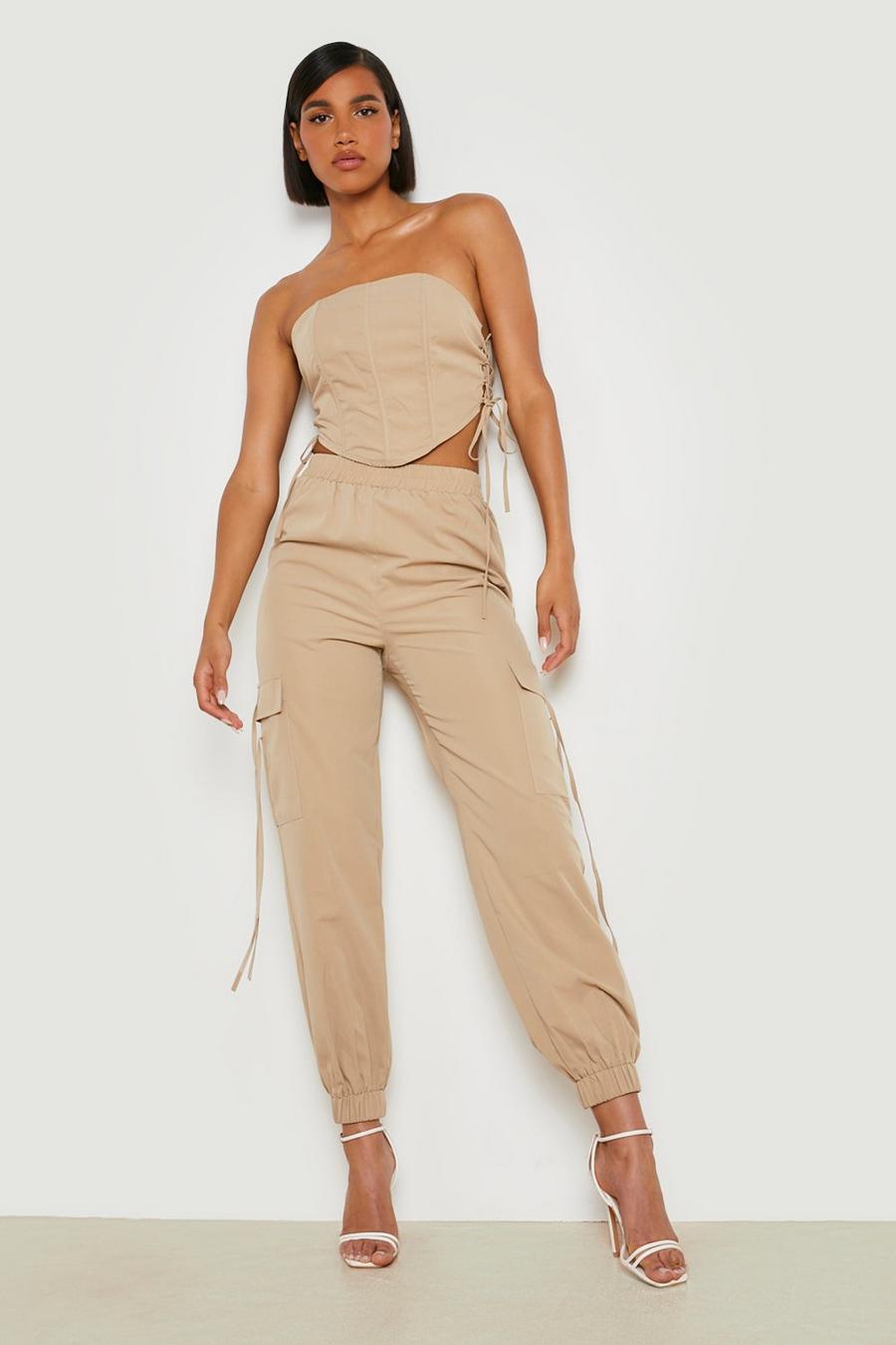 Sand Tie Pocket Detail Cargo Trousers  image number 1