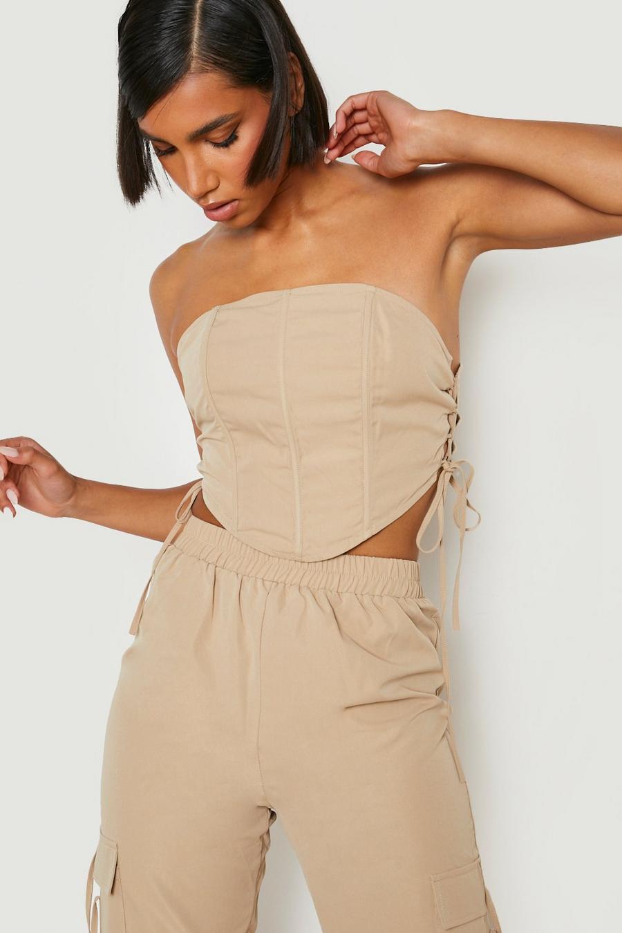 Sand beige Lace Up Seam Detail Corset  image number 1