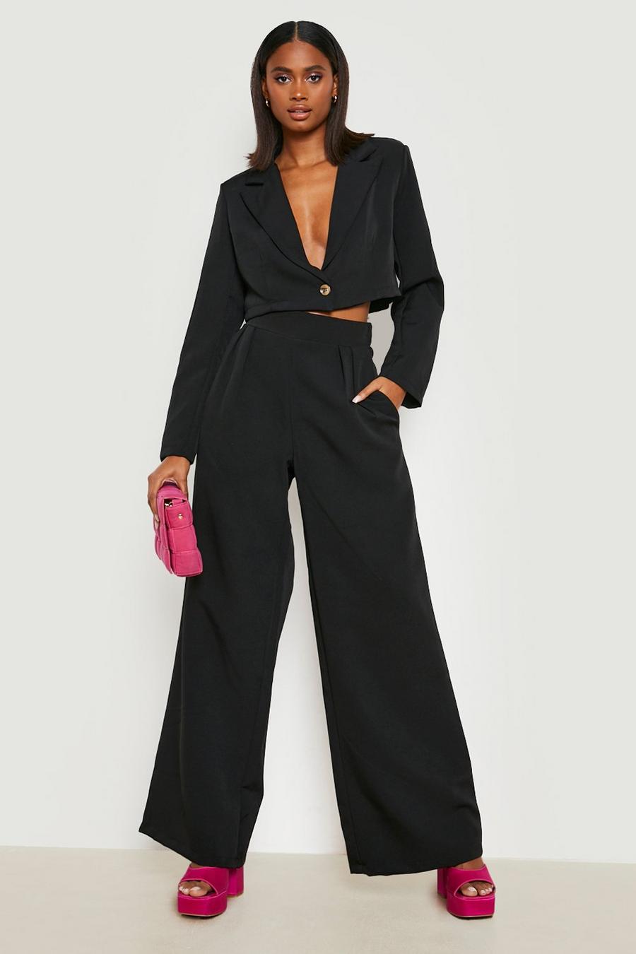 Black Relaxed Fit Slouchy Wide Leg Trousers image number 1