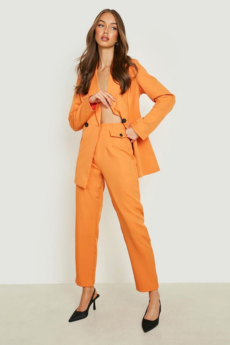 Orange Contrast Button Slim Fit Pants image number 1