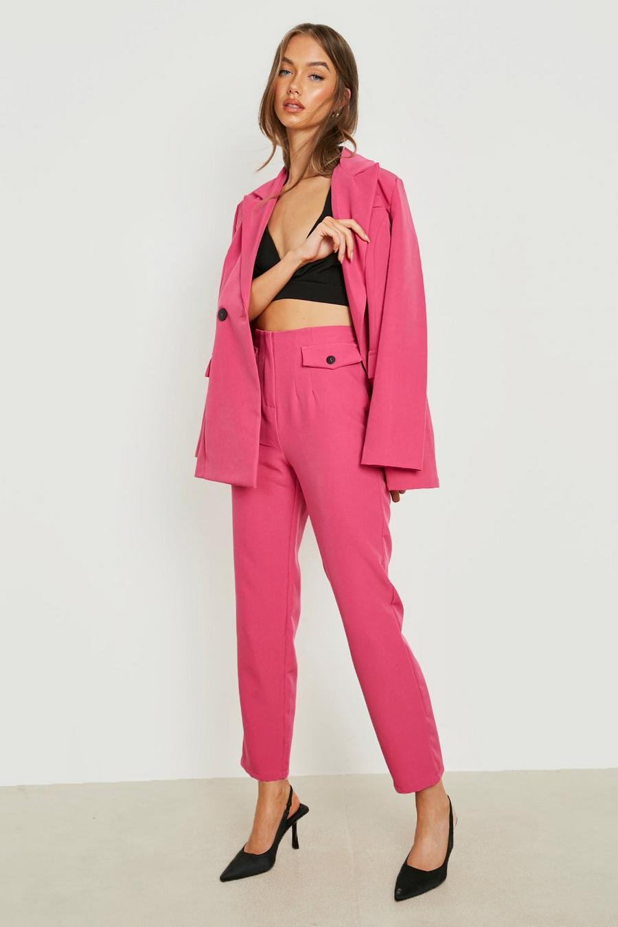 Pantalon slim à bouton contrastant, Pink image number 1