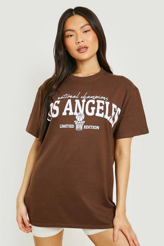 Black Los Angeles Slogan Oversized T Shirt