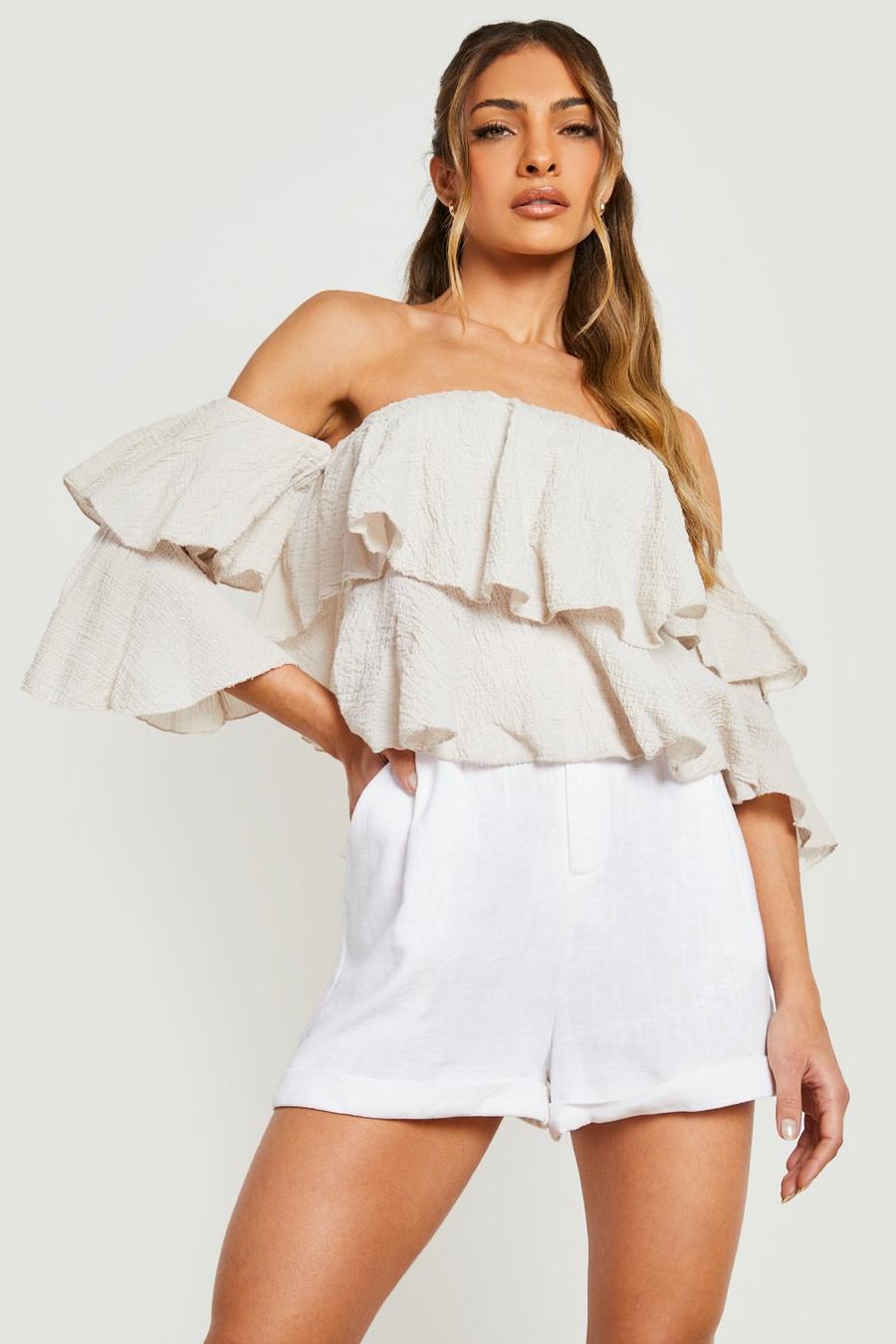 Stone beige Crinkle Strappy Flounce Top