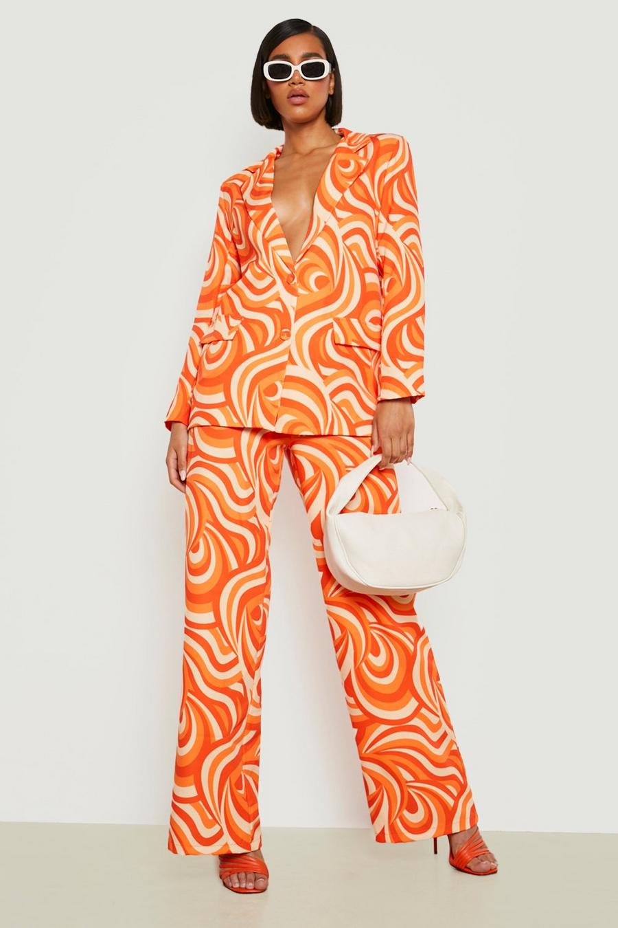 Orange Abstract Print Wide Leg Pants image number 1