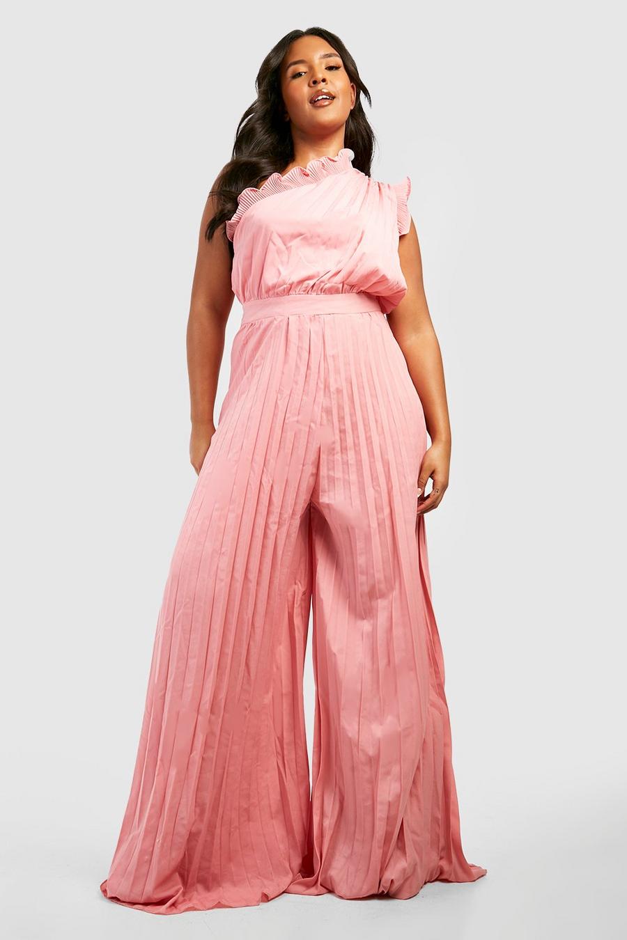 Pink Plus Pleated Ruffle One Jumpsuit  image number 1