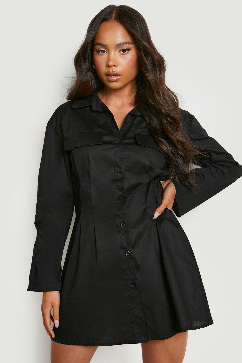 Petite Cotton Cinched Waist Shirt Dress boohoo NO