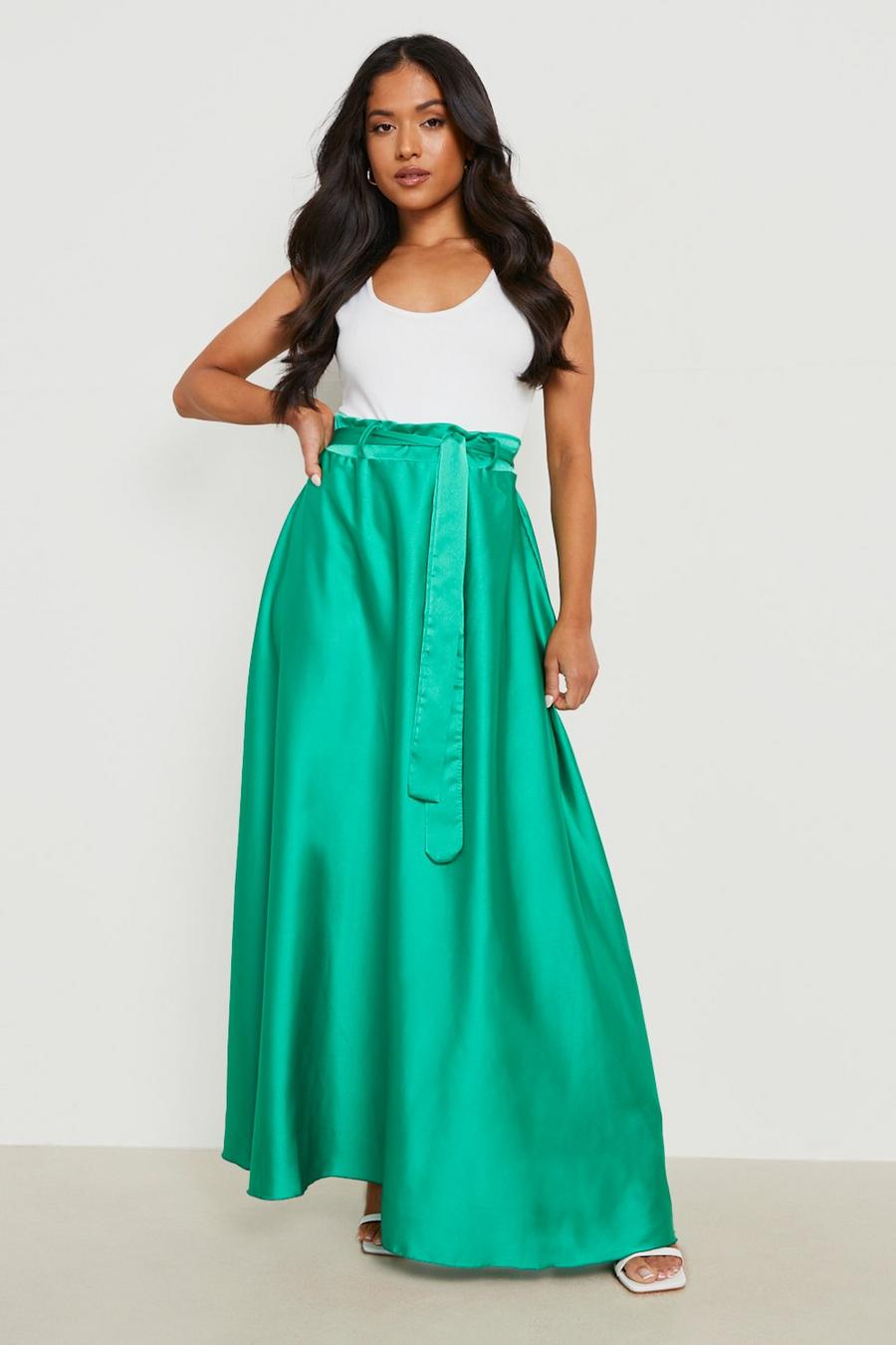 Bright green Petite Satin Belted Maxi Skirt