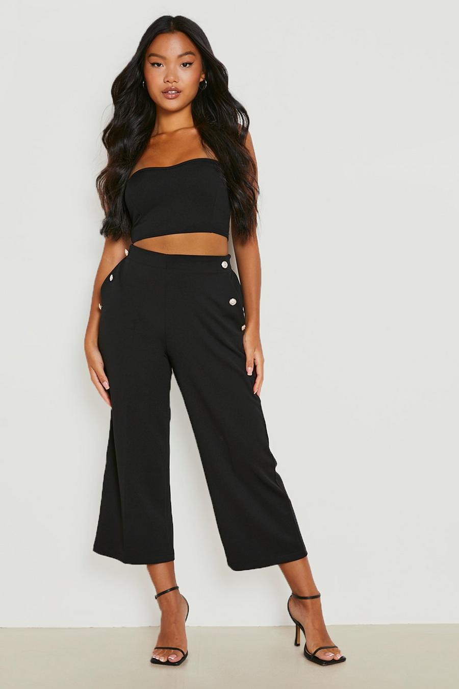 Black Petite Button Detail Tailored Culotte  image number 1