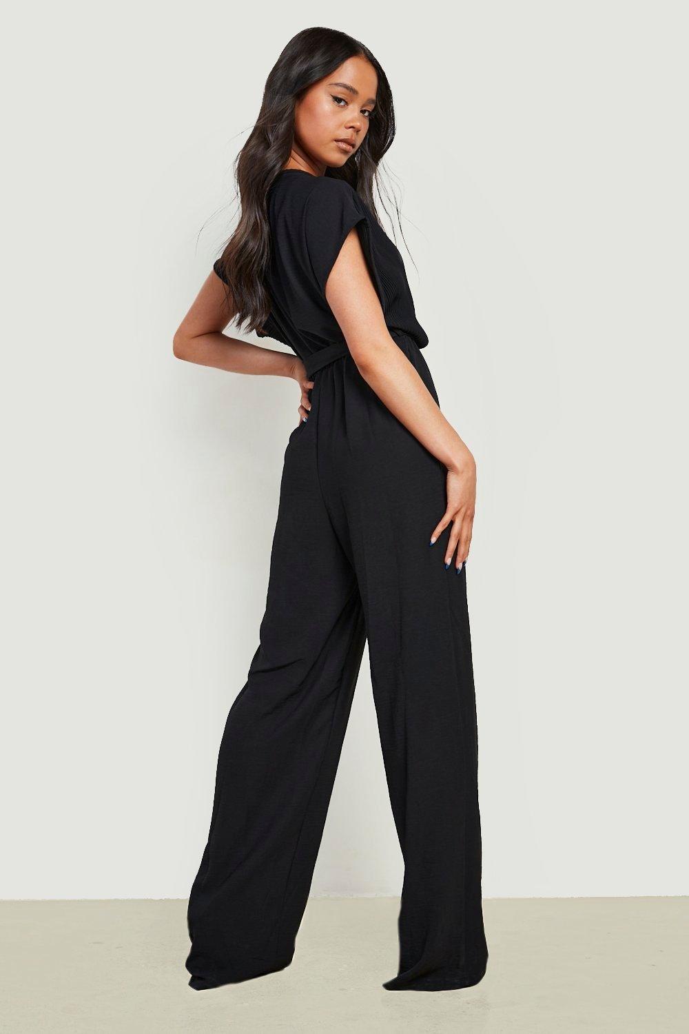 Boohoo petite black jumpsuit online