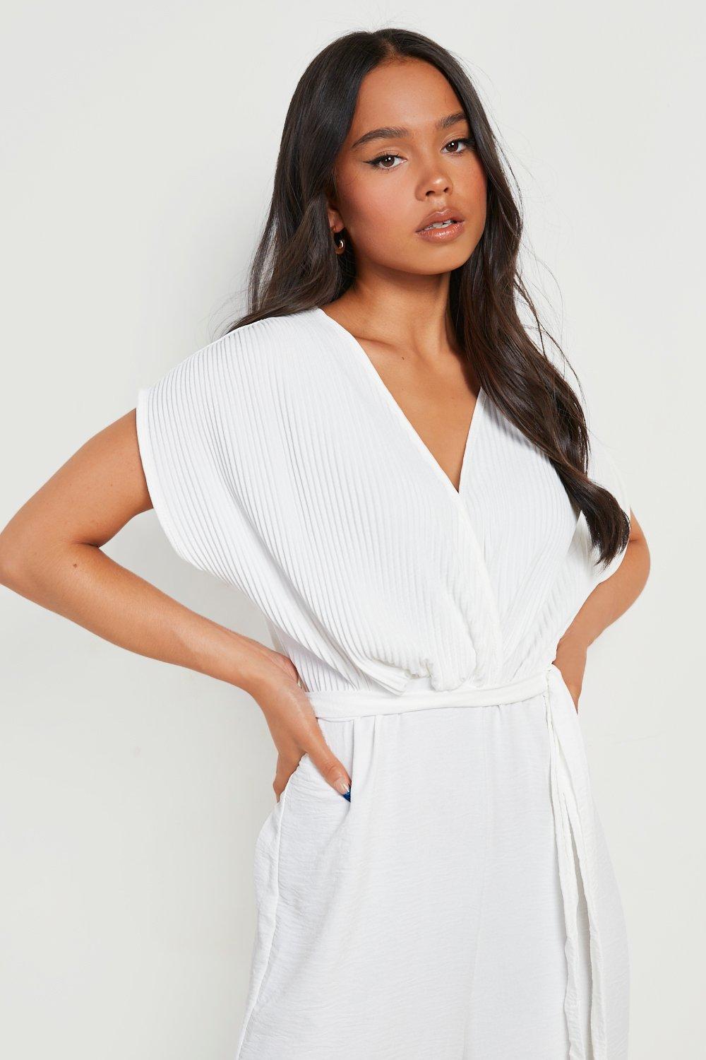 Petite Plisse Batwing Belted Jumpsuit