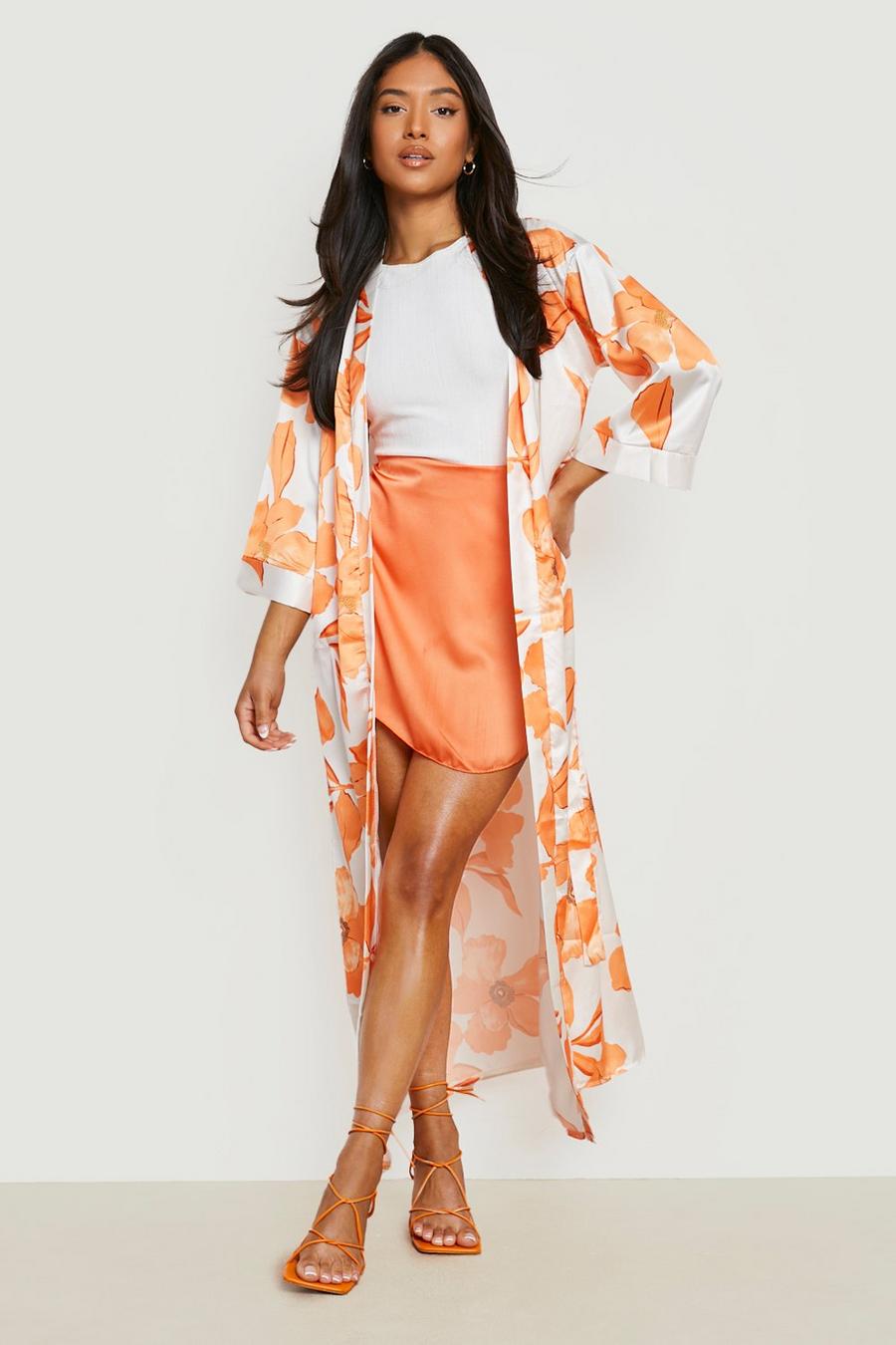 Orange Petite Large Floral Maxi Kimono image number 1