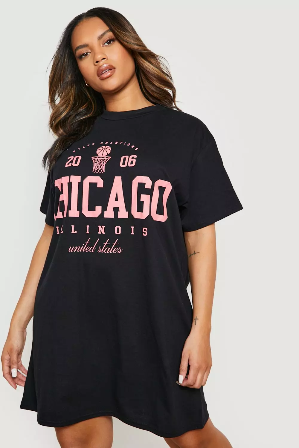 Women's Black Chicago Slogan Oversized T-Shirt