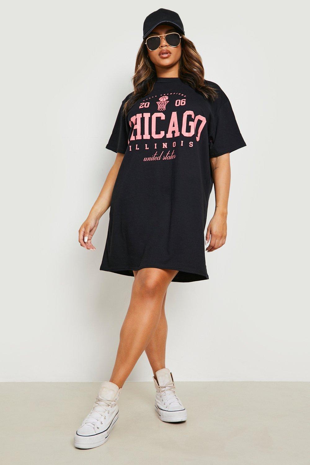 Plus Chicago Slogan Oversized T-shirt Dress