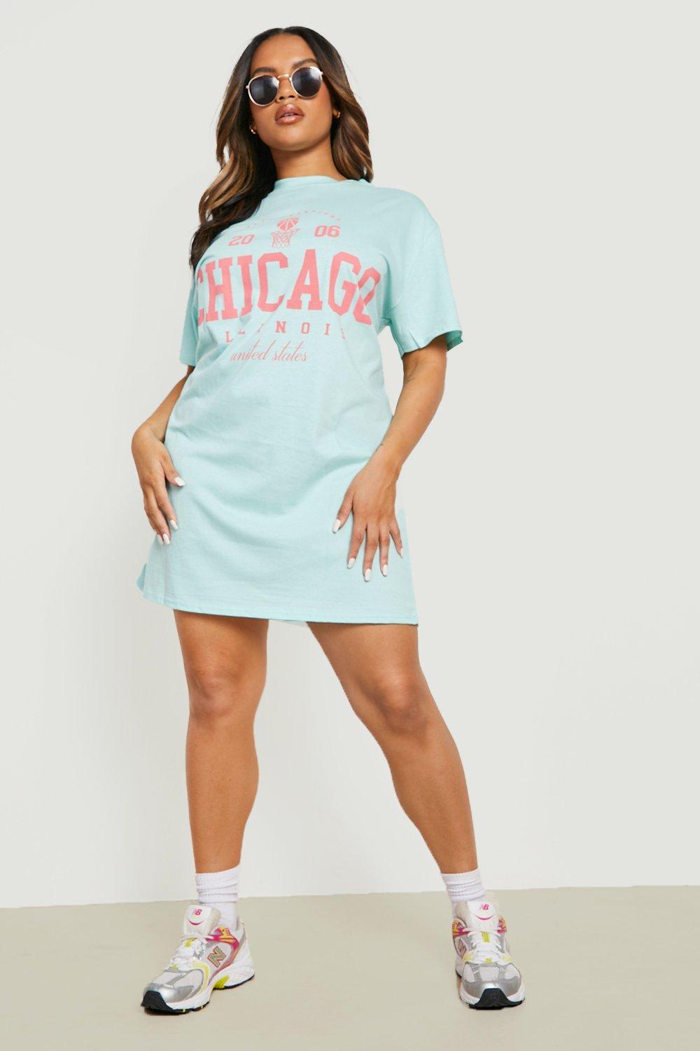 Plus Chicago Slogan Oversized T-shirt Dress