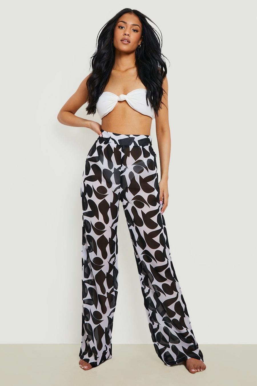Black Tall Mono Abstract Beach Trousers