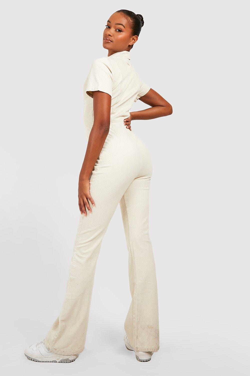 Tall Cord Zip Front Flared Boiler Suit boohoo FI