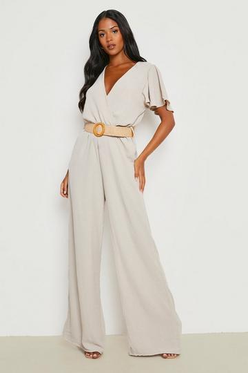 Tall Belted Angel Sleeve Jumpsuit stone
