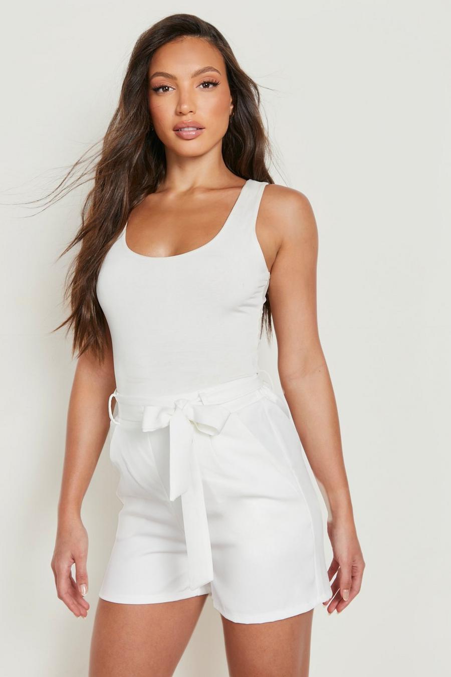 White Tall Bow Detail Pocket Tailored Short