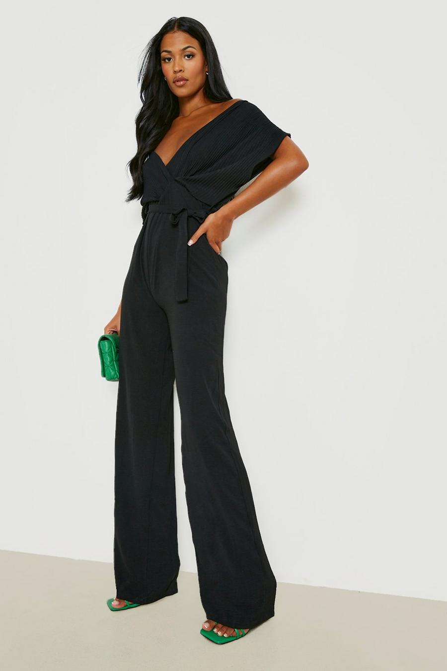 Tall Plisse Off The Shoulder Wrap Jumpsuit | boohoo