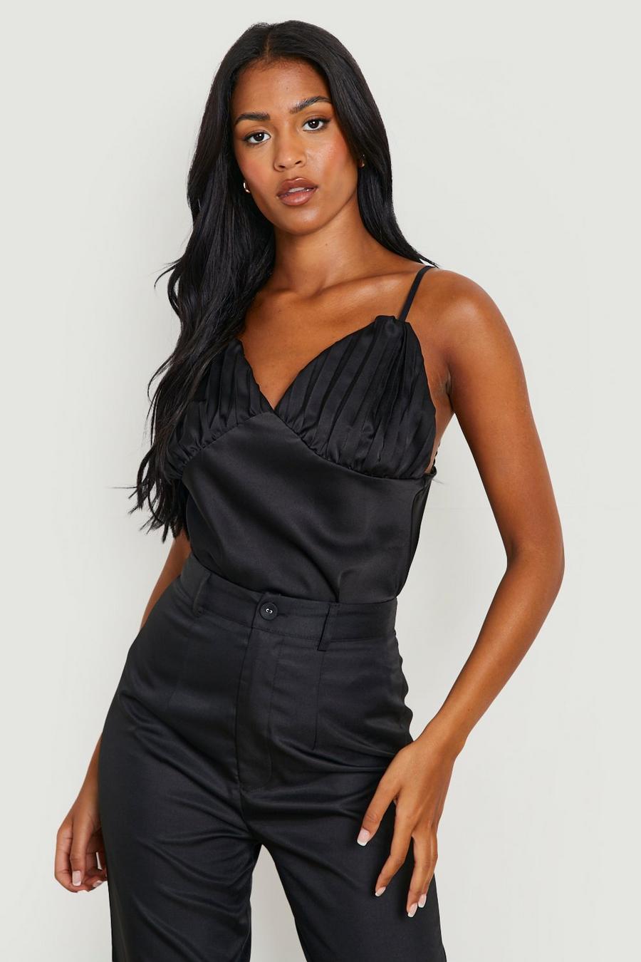 Black Tall Pleated Cup Detail Camisole image number 1