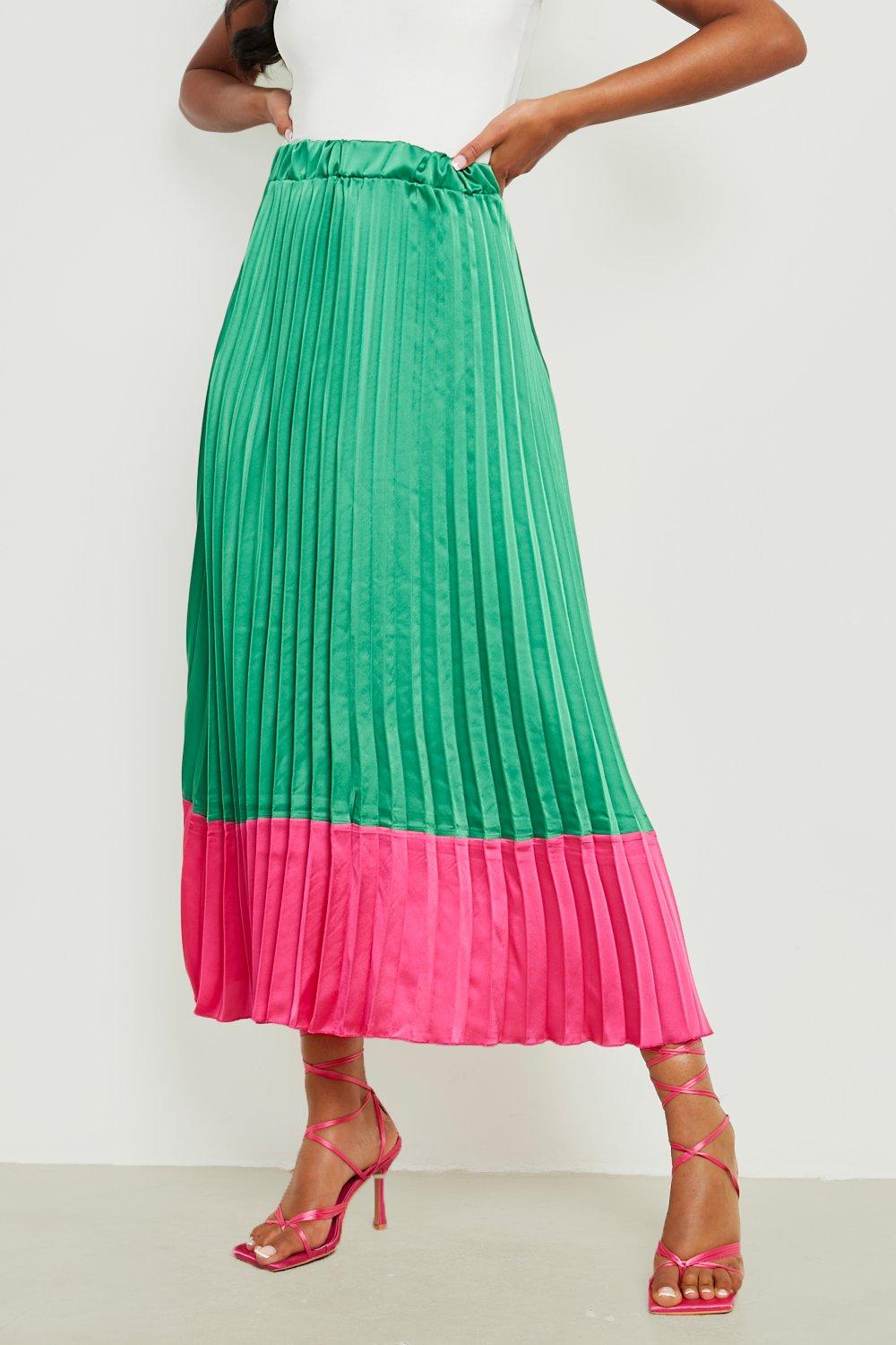 Boohoo green pleated clearance skirt