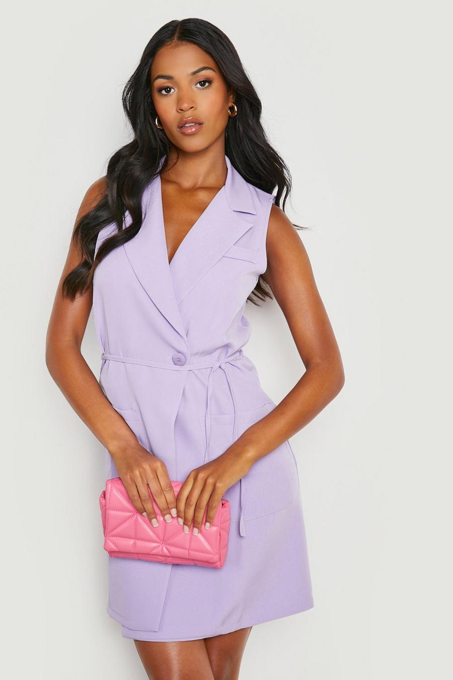 Lilac purple Tall Tie Detail Sleeveless Blazer Dress