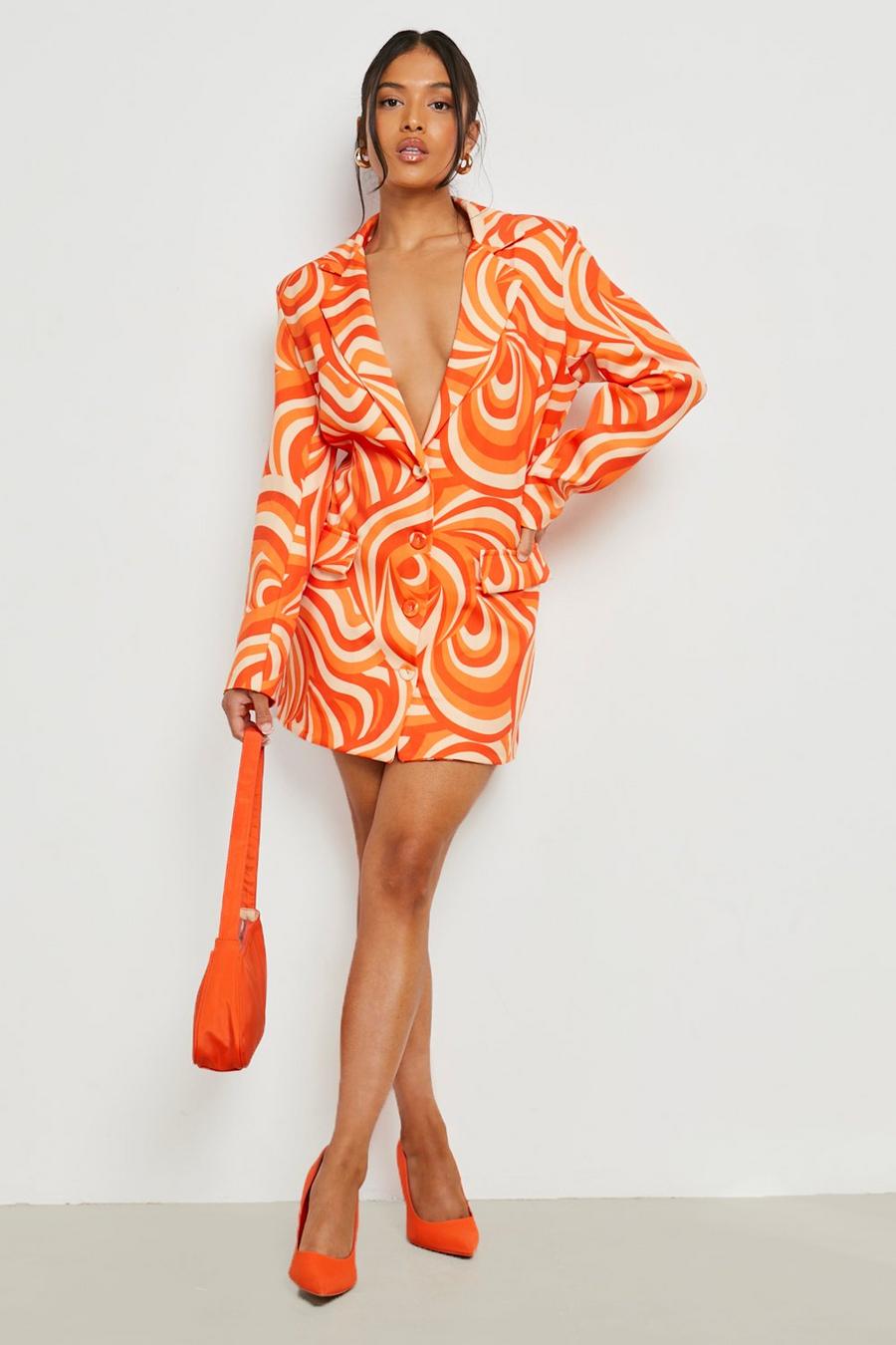 Orange Petite Abstract Print Oversized Blazer Dress image number 1