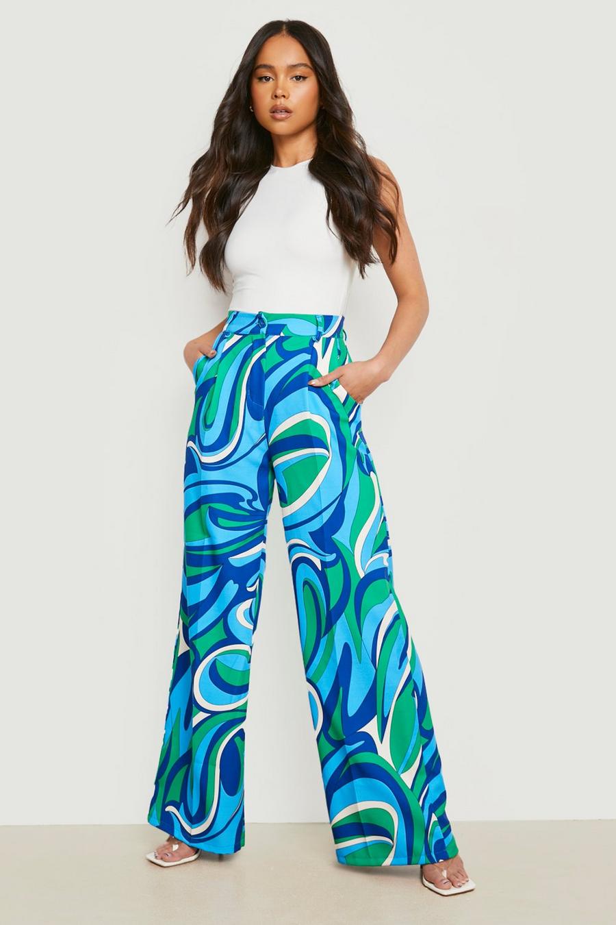 Blue Petite Abstract Print Tailored Trouser   image number 1