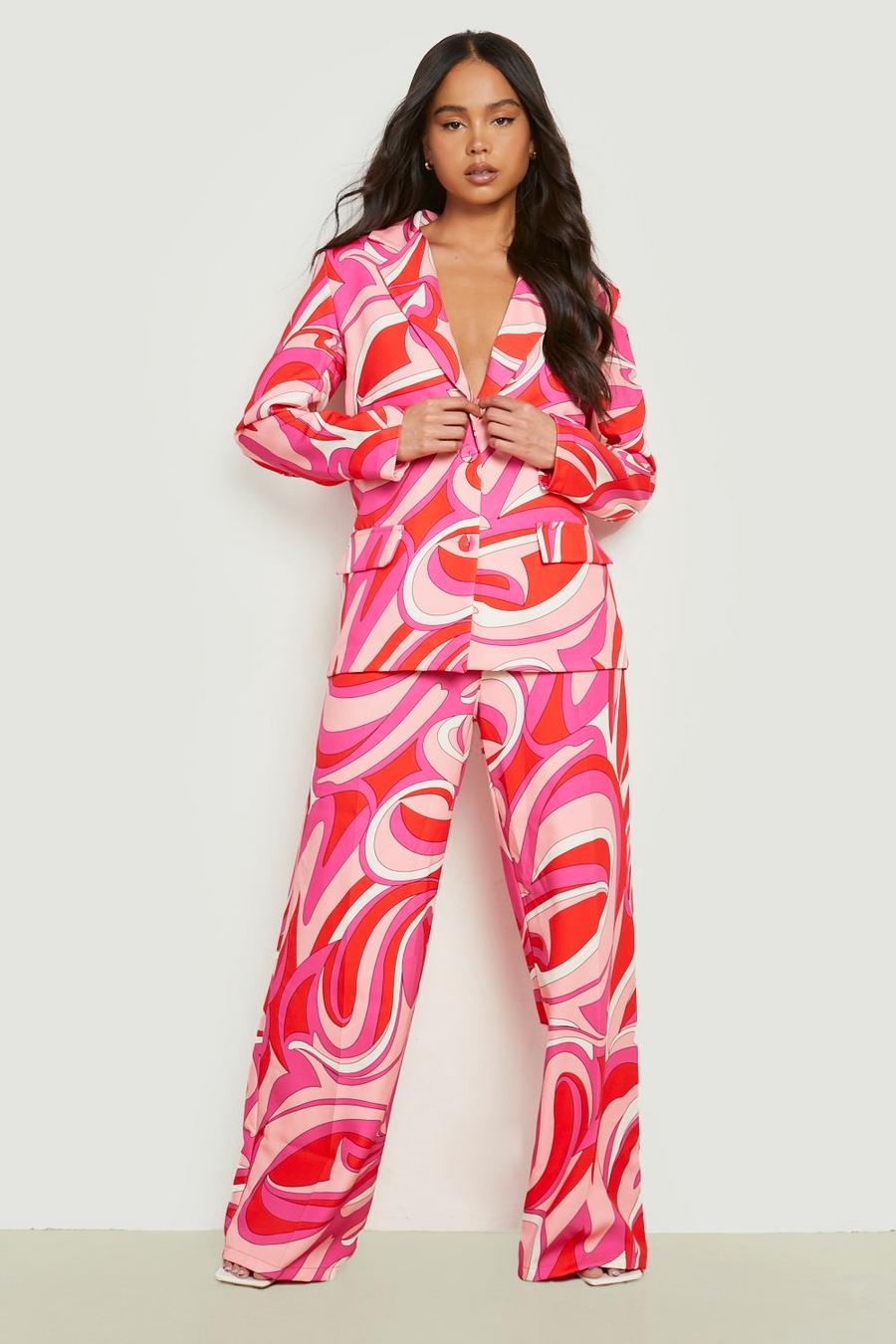 Pink Petite Abstract Print Dress Pants image number 1